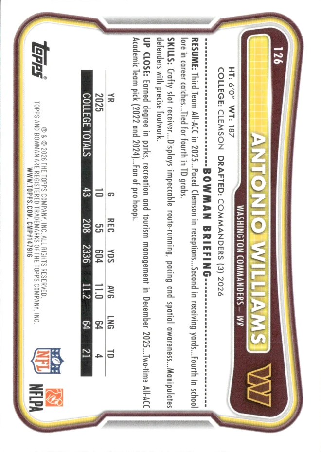Antonio Williams card back