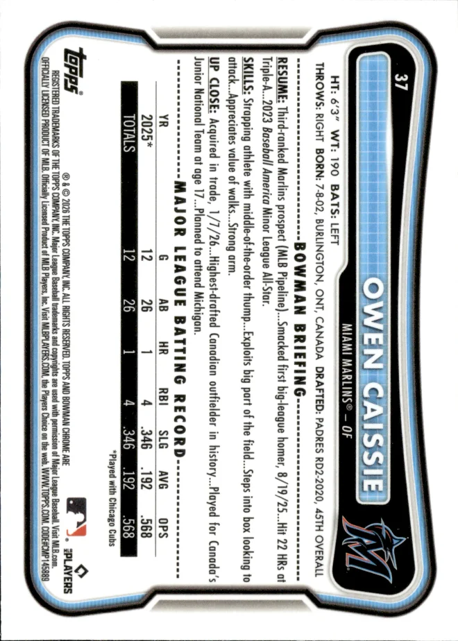 Owen Caissie card back