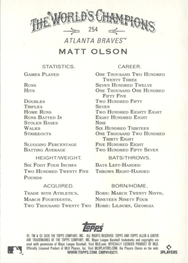 Matt Olson card back