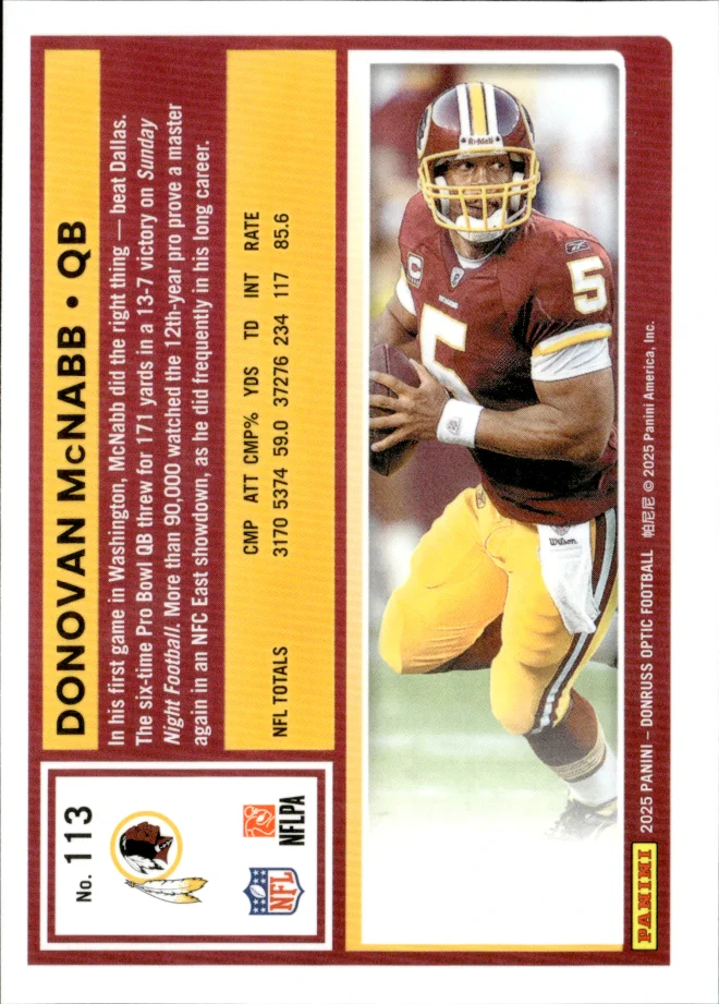 Donovan McNabb card back