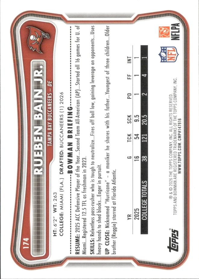 Rueben Bain Jr. card back