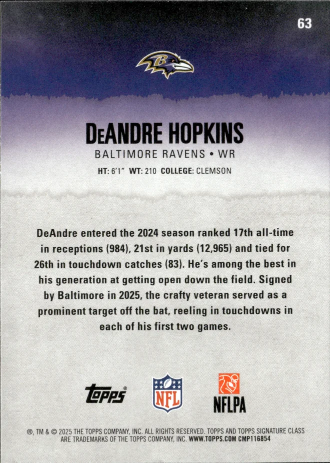 DeAndre Hopkins card back