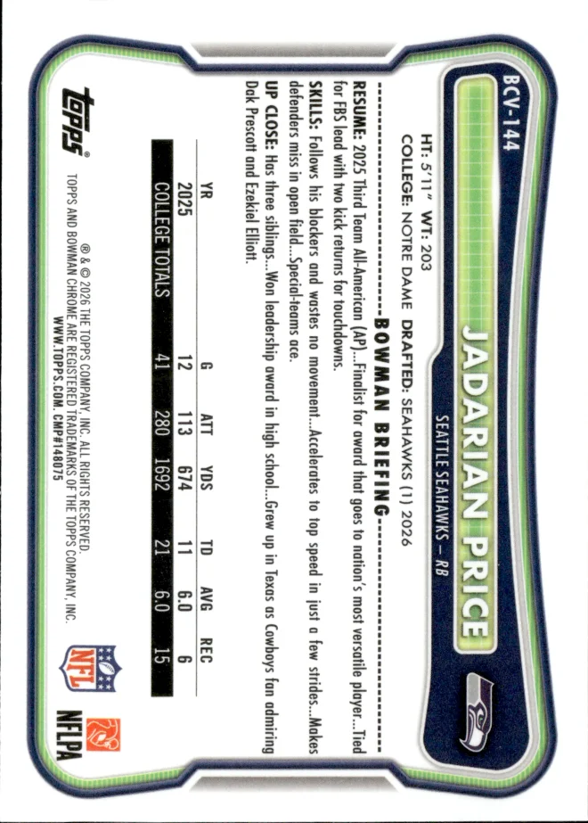 Jadarian Price card back