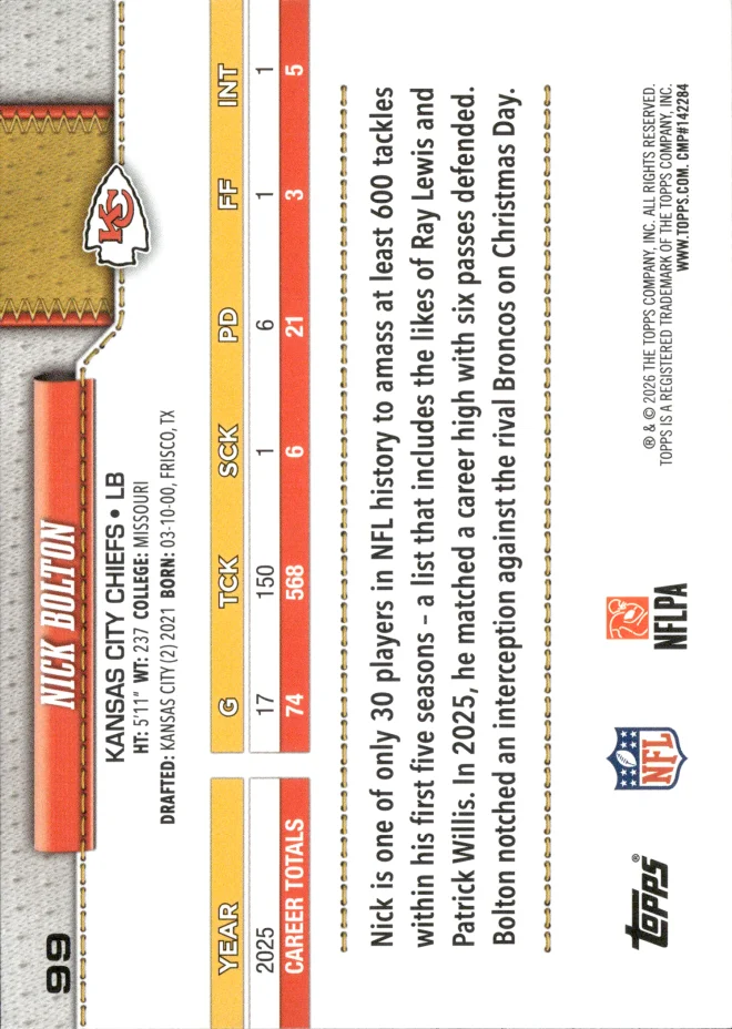 Nick Bolton card back