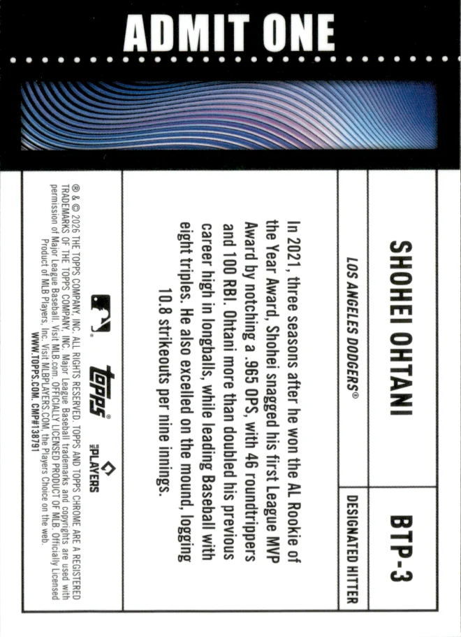 Shohei Ohtani card back