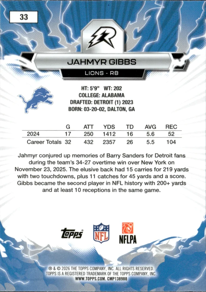 Jahmyr Gibbs card back