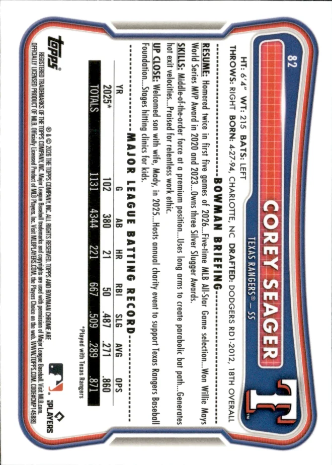 Corey Seager card back