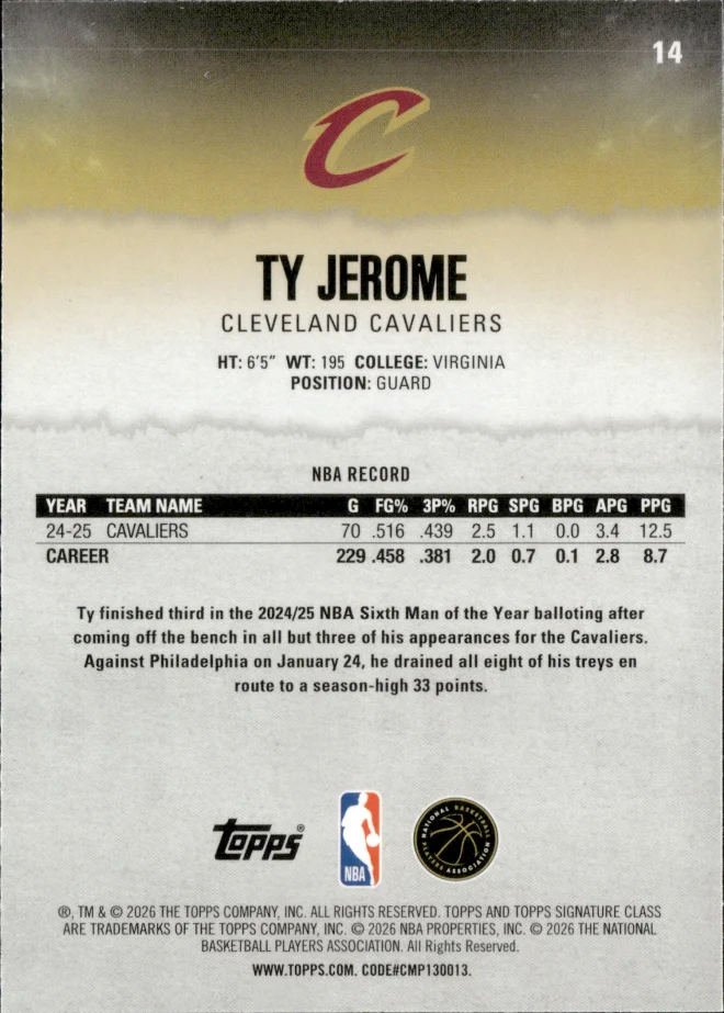 Ty Jerome card back