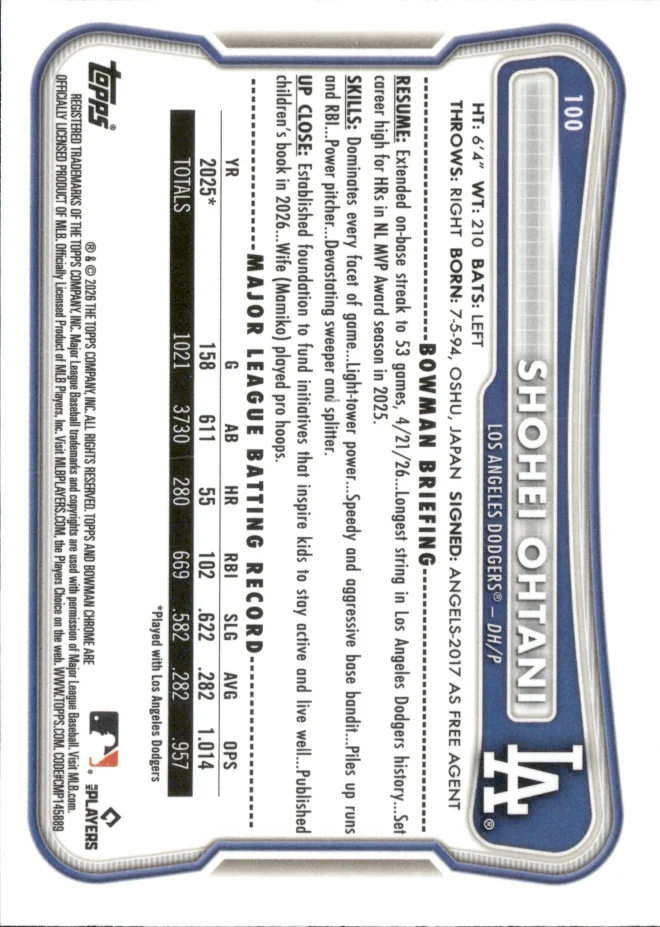 Shohei Ohtani card back