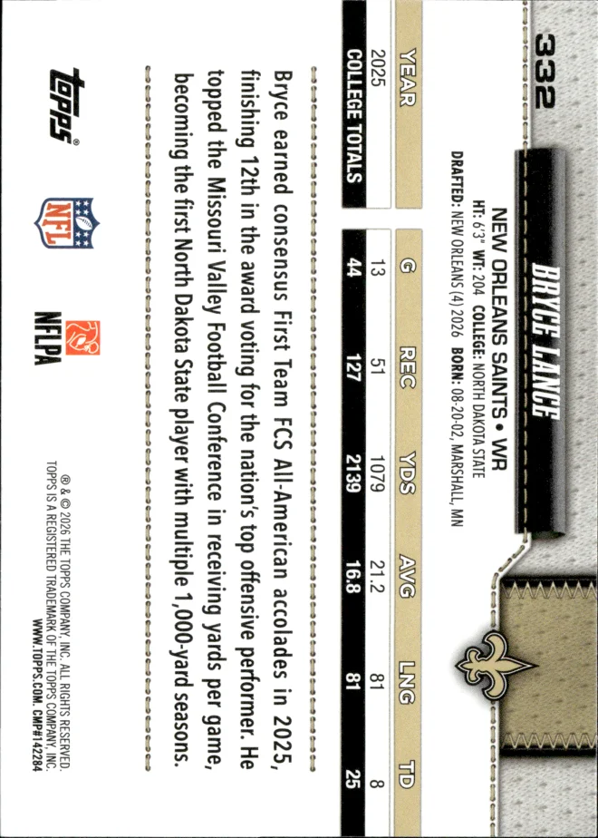 Bryce Lance card back