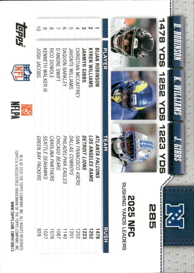 Bijan Robinson / Kyren Williams / Jahmyr Gibbs card back