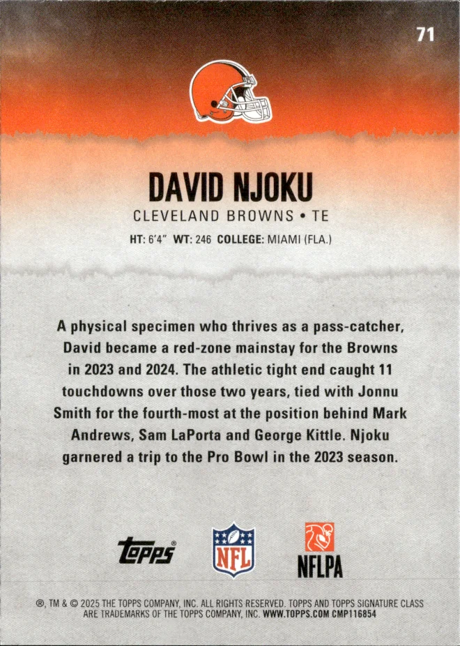 David Njoku card back