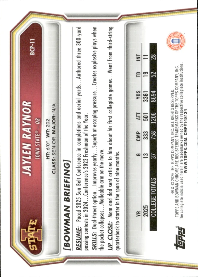Jaylen Raynor card back