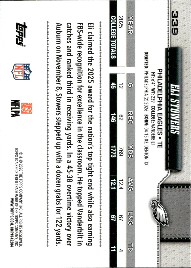 Eli Stowers card back