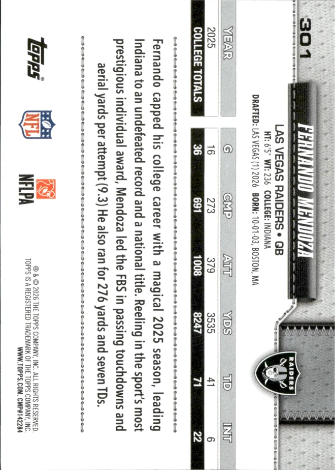 Fernando Mendoza card back