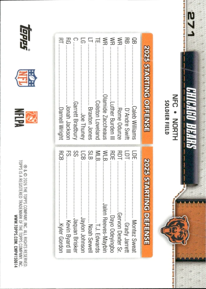 Chicago Bears card back