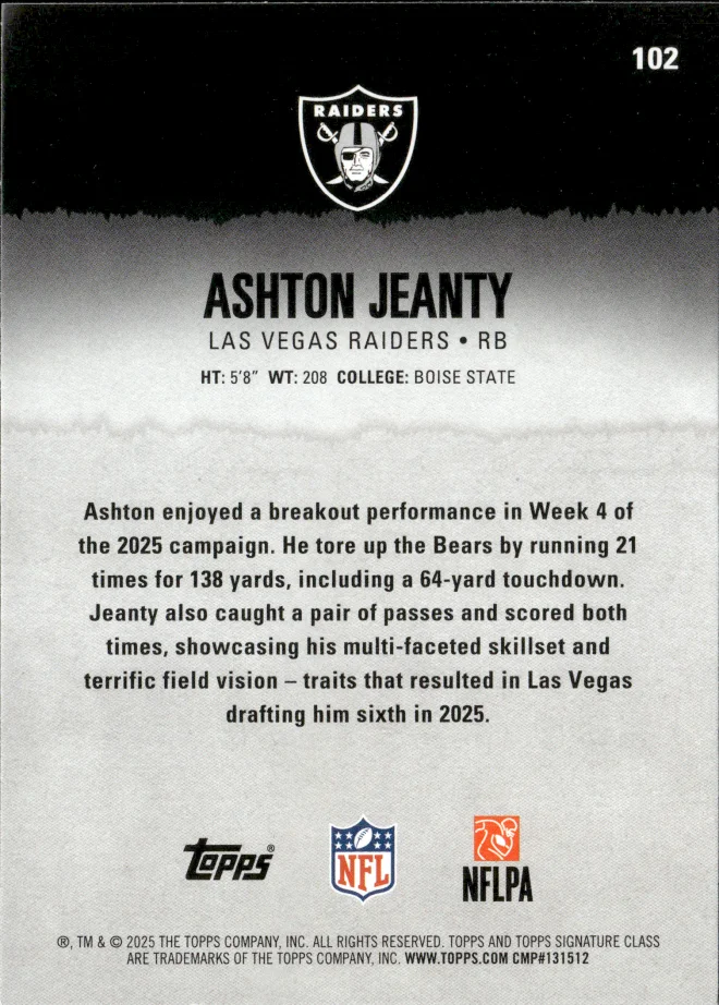 Ashton Jeanty card back