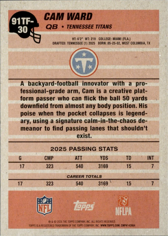 Cam Ward card back