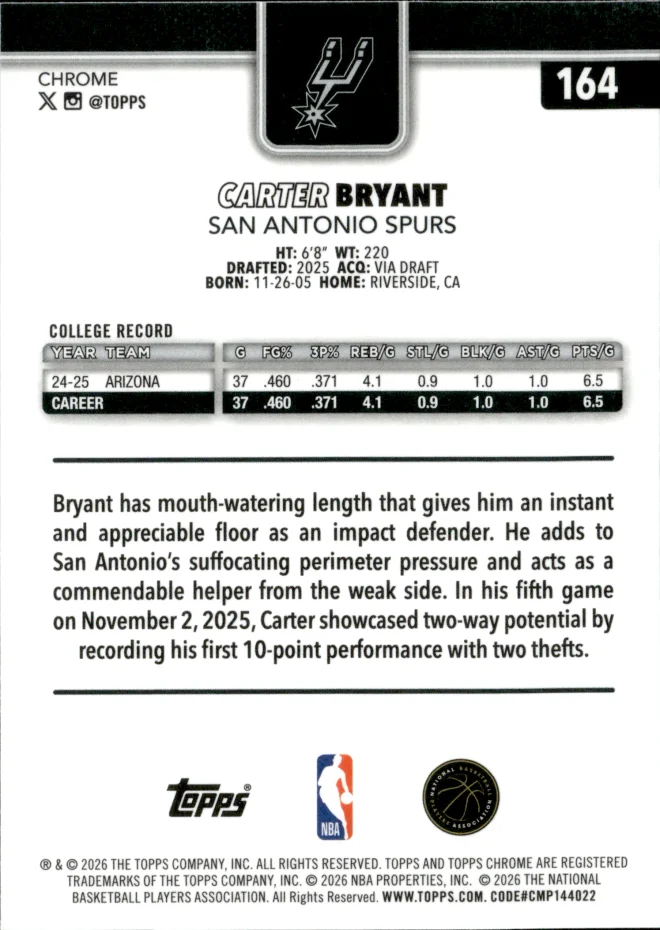 Carter Bryant card back