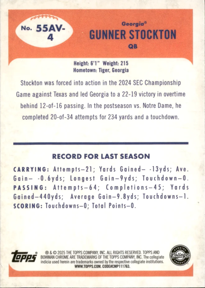 Gunner Stockton card back
