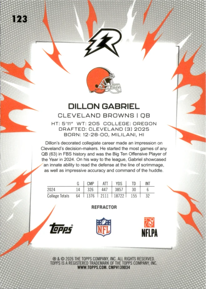 Dillon Gabriel card back