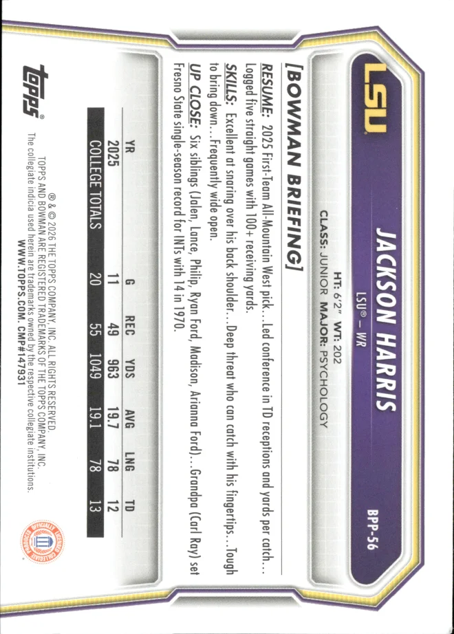 Jackson Harris card back