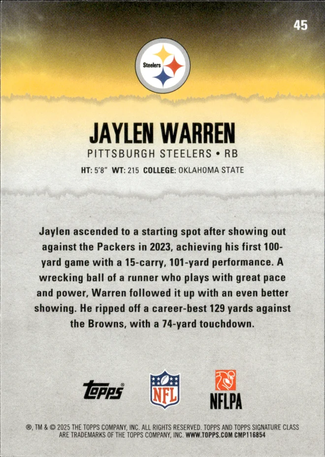 Jaylen Warren card back