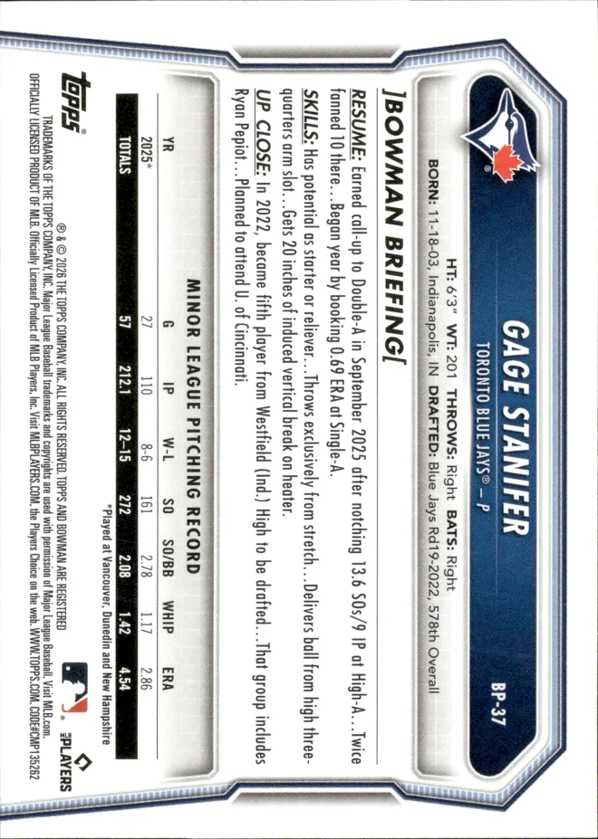 Gage Stanifer card back