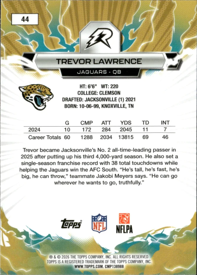 Trevor Lawrence card back