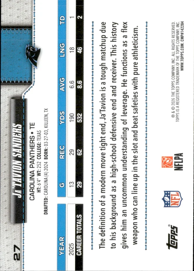 Ja'Tavion Sanders card back
