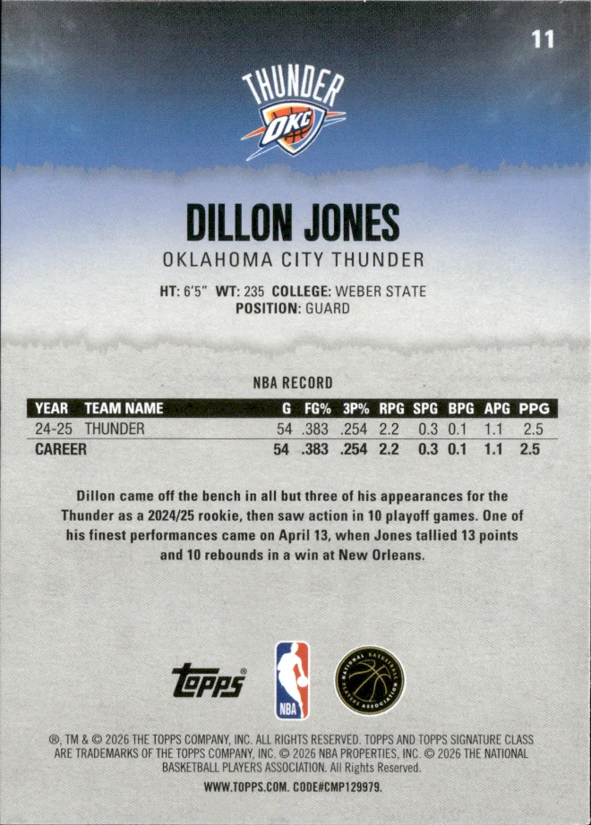 Dillon Jones card back