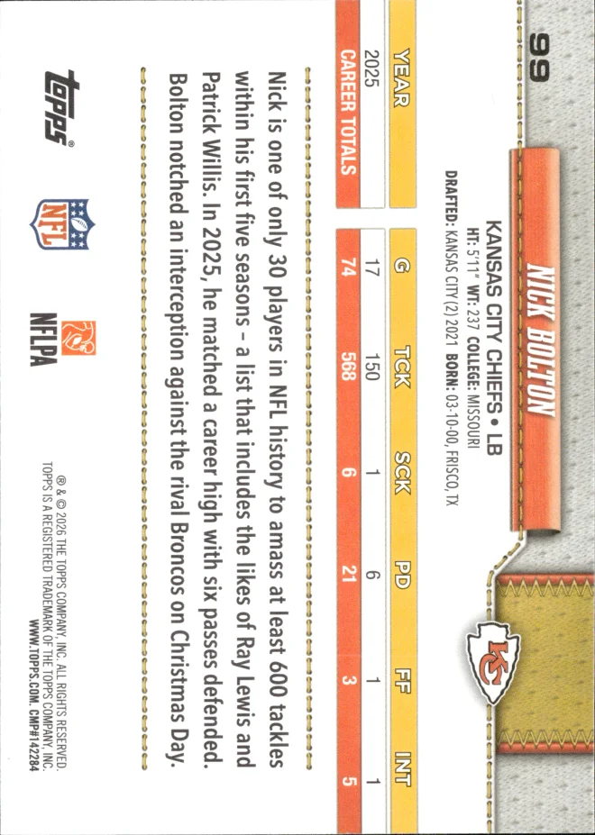 Nick Bolton card back