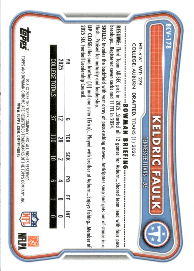 Keldric Faulk card back