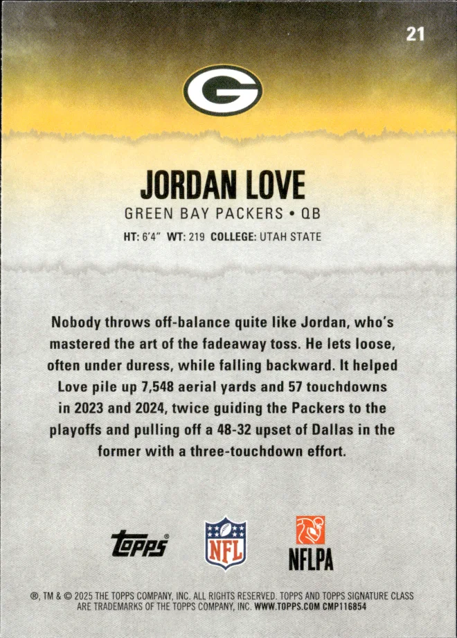 Jordan Love card back