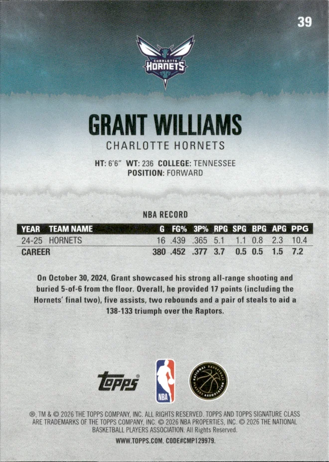 Grant Williams card back