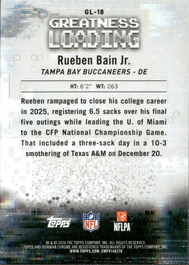 Rueben Bain Jr. card back