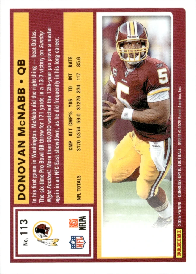 Donovan McNabb card back