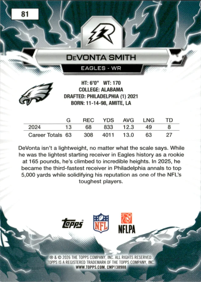 DeVonta Smith card back
