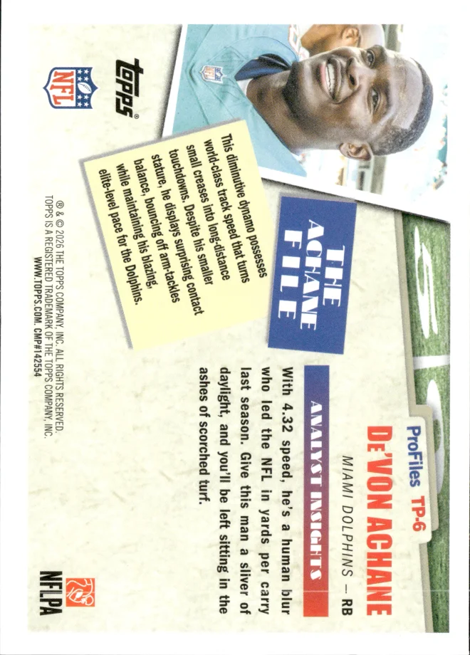 De'Von Achane card back