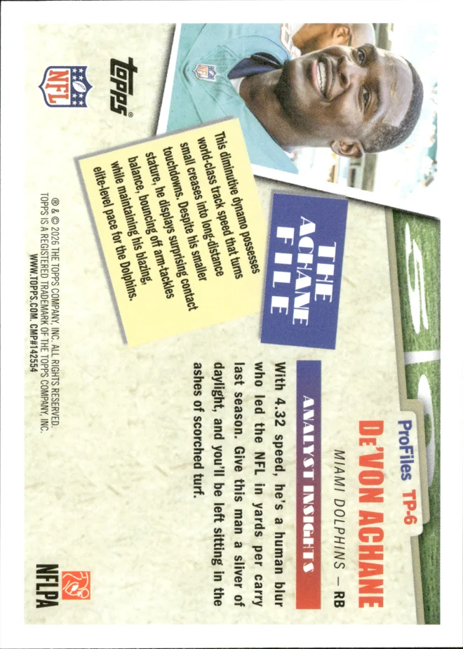 De'Von Achane card back