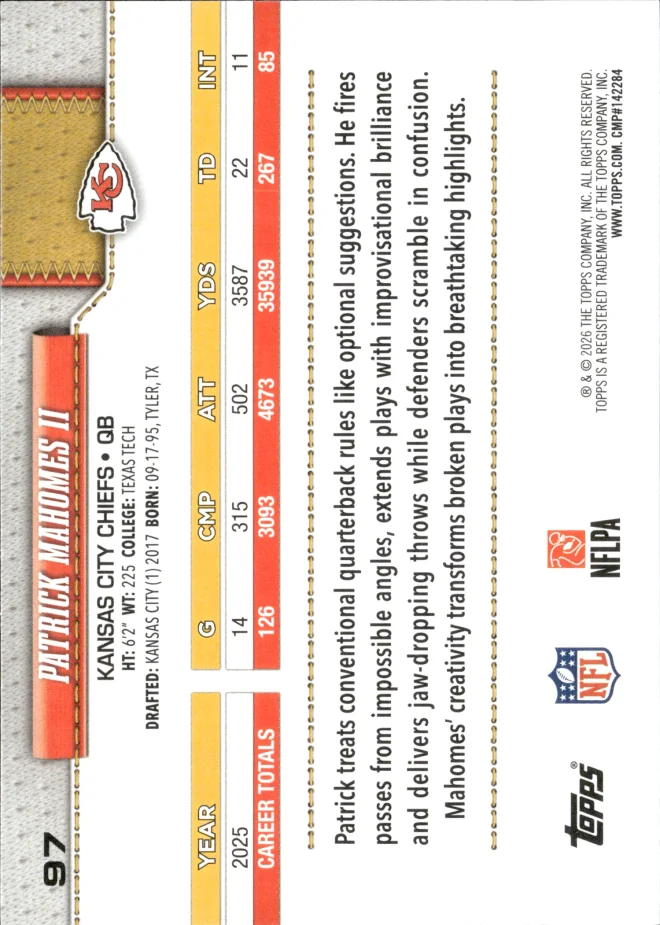 Patrick Mahomes II card back