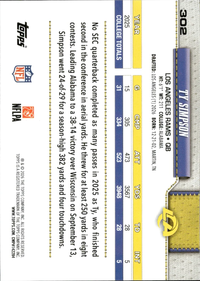 Ty Simpson card back