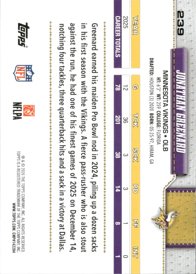Jonathan Greenard card back