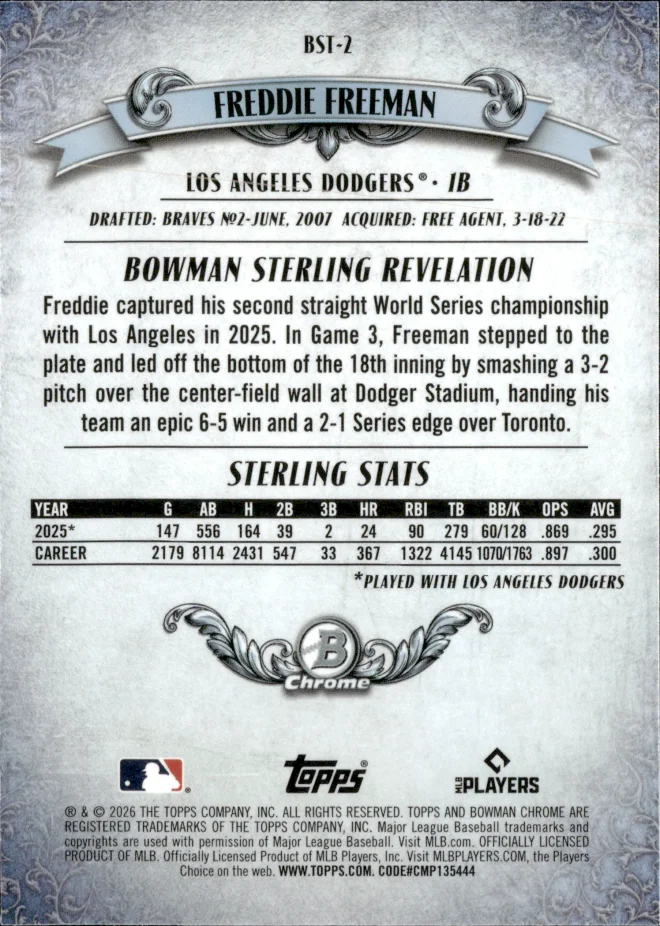 Freddie Freeman card back