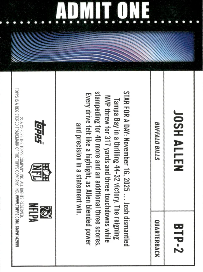 Josh Allen card back