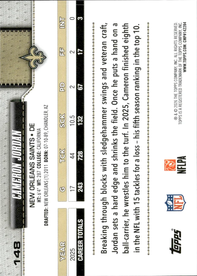 Cameron Jordan card back