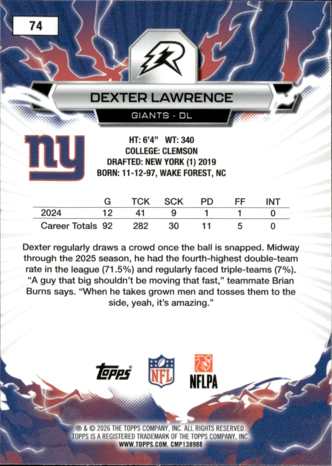 Dexter Lawrence card back