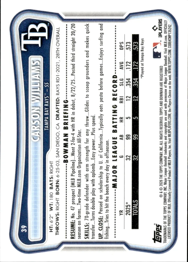 Carson Williams card back