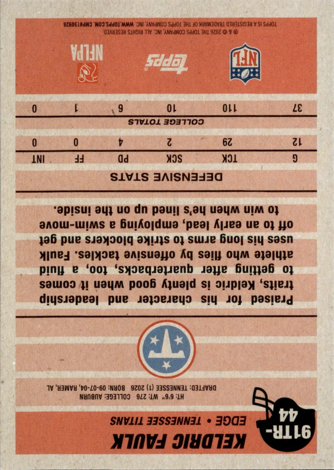 Keldric Faulk card back