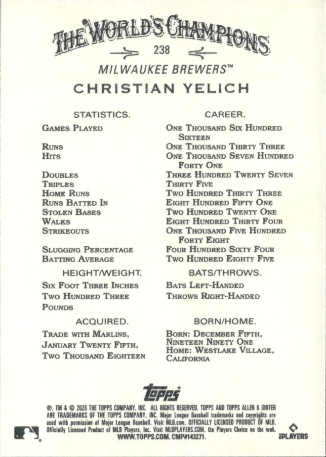 Christian Yelich card back